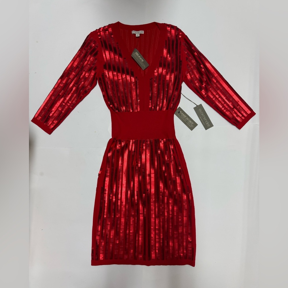 Eva Mendes for New York & Company Red Sequin Long Sleeve Dress